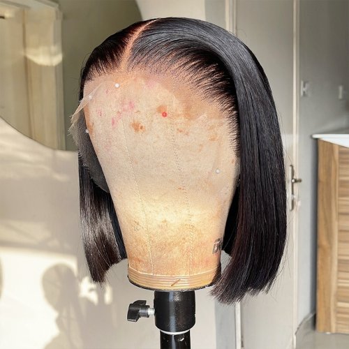 Bild von Natürliche Vietnamesische Kurze Bob-Perücke aus 100% Echthaar mit 13x4 Spitzenfrontal, Vorgezupft, 30-35 cm Länge, Für Frauen