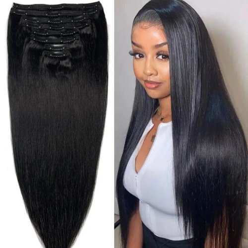 Immagine di 120G 8 Pz/set Clip In Estensioni Dei Capelli Capelli Umani da 10 a 26 Pollici Brasiliano di Remy Capelli Lisci Nero Naturale 4 613 Colore Per Le Donne