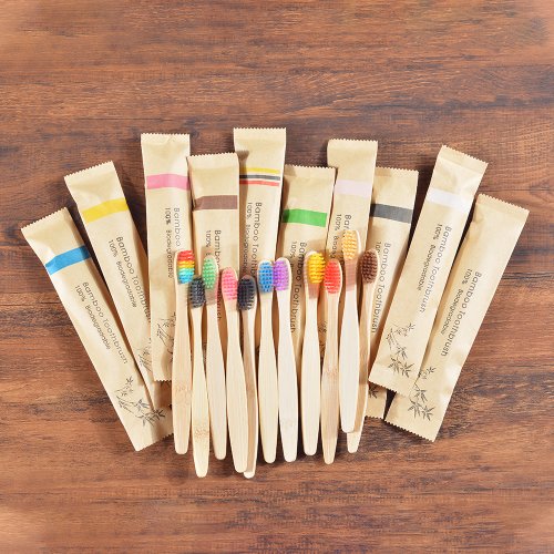 Zdjęcie Naturyczna, ekonomiczna i przyjazna dla środowiska bambusowa szczoteczka do zębów dla dzieci – 10-pakiet z miękkimi włosami do delikatnego i skutecznego czyszczenia