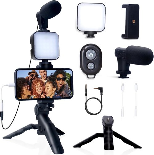 Immagine di Kit Vlogging per smartphone per iPhone Android con treppiede Mini microfono Starter Kit Vlog per TikTok Live Stream Video YouTube