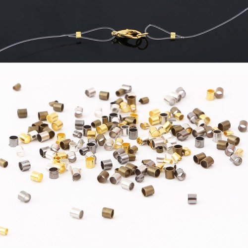 Immagine di 500 Pezzi Borsa con Tubi di Rame Crimp End perline in Oro e Argento, Tappi Distanziatori per Creazione di Gioielli - Forniture per Collane e Bracciali