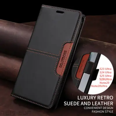 Image de Étui portefeuille en cuir pour Galaxy S26, S25, S24, S23, S22, S21, S20, Note20, A17, A37, A16, A36, A56, A26
