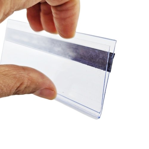 Image of 2cm Plastic PVC Shelf Data Strip Clip Holder with Magnetic Back – Ideal for Merchandise Price Tags, Signs, and Labels Display