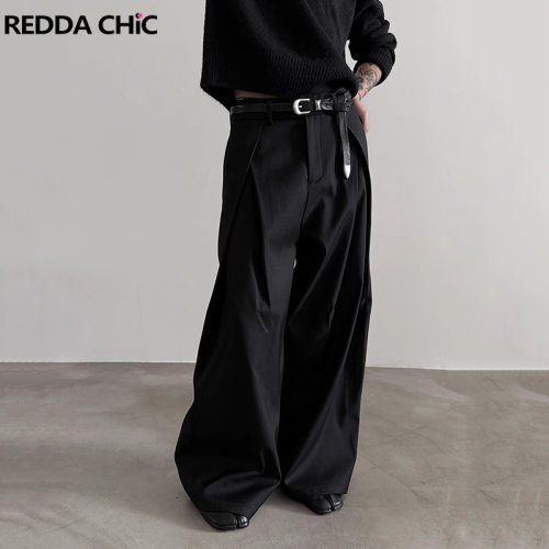 Eleganckie spodnie plisowane dla mężczyzn – czarne, wide leg, clean fit