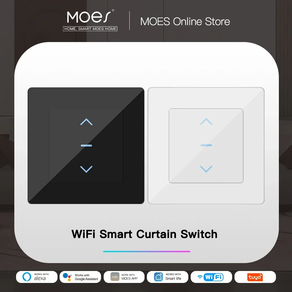 Imagen de Interruptor Inteligente con Control por Toque para Cortinas Motorizadas y Persianas Enrollable, Compatible con App Tuya Smart Life, Alexa y Google Assistant