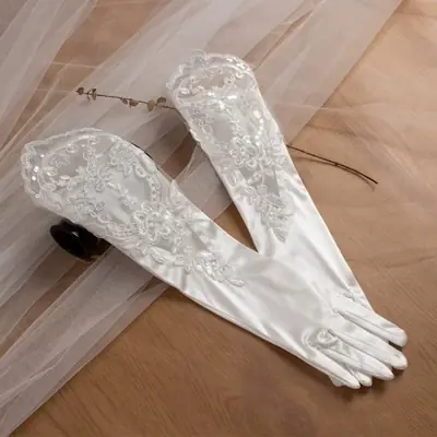 Image de Gants de Mariée Dentelle & Satin Longueur Elbow