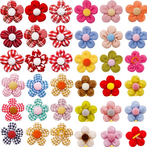 Immagine di 10-20 Pezzi Fiore Arco per Capelli di Cane Artigianali, Arco a Plaid Colori Misti per Gatti e Cani Piccoli, Elastici con Bowknot per Pet Grooming