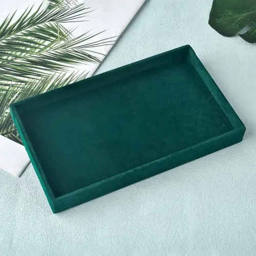 Image de Boîte de Rangement Bijoux Flanelle Noir & Vert Foncé