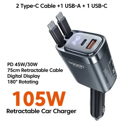 Image de Chargeur Voiture 105W USB-C Rapide avec Affichage Numérique