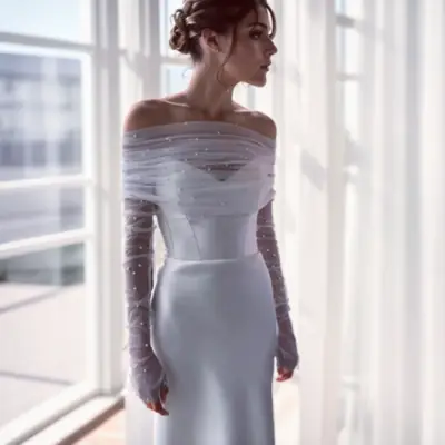 Image de Boléro de Mariée Transparent avec Manches Détachables