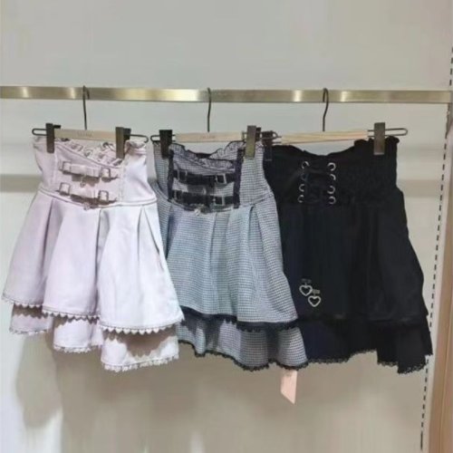 Image of Sweet Lolita Jirai Kei High Waist Skort with Double Bow Buckle – Japanese Y2K Kawaii Fashion Summer Casual Short Skirt for Women