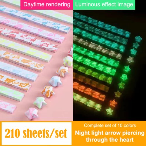 Imagen de 210 hojas de papel de Origami luminoso, estrellas, papel plegable bonito, estrella de la suerte, tir...