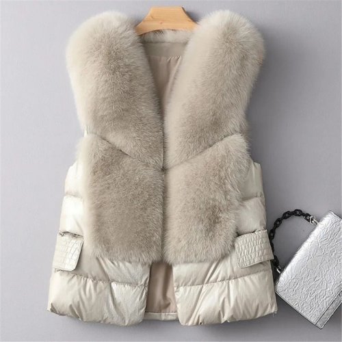 Immagine di Gilet Cappotto nuovo Autunno Piumino corto Donna Iimitazione Gilet di pelliccia di volpe Abbigliamento invernale femminile Gilet OutCoat gilet Cappotto senza maniche