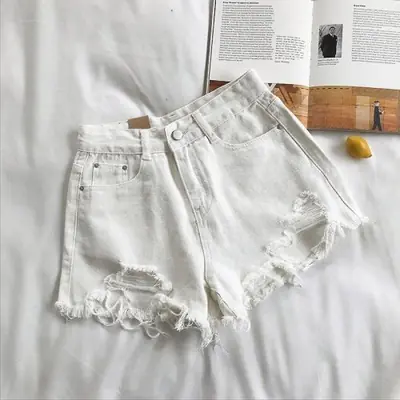Image de Short Jean Déchiré Taille Haute - Style Y2K Coréen