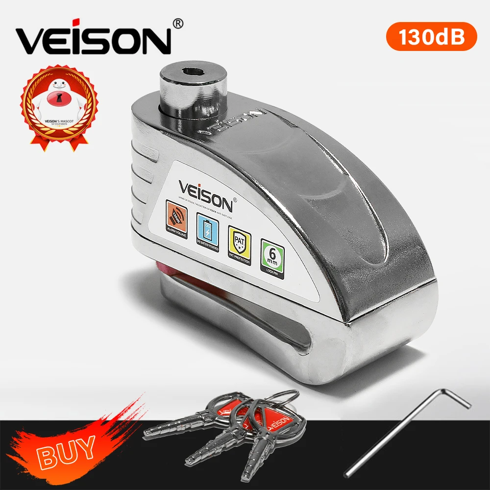 Image of Veison Heavy-Duty Motorcycle Alarm Disc Lock with Anti-Theft Security System for Motorbikes, Bicycles, and Scooters