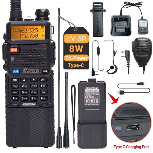 Immagine di Baofeng UV-5R 8W 3800mAh Walkie Talkie Tri Power Type-C VHF UHF Dual Band a lungo raggio per UV5R K5 Ham portatile CB Radio bidirezionale