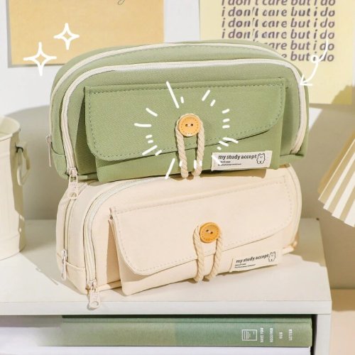 Image of Stylish Canvas Pencil Case with Large Opening – Perfect for Students, Cosmetics, and Travel Essentials