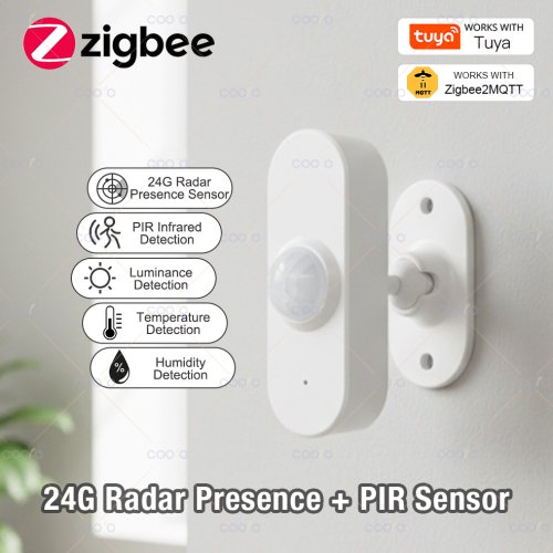Immagine di Sensore di presenza umana radar 24G MmWave + sensore di movimento PIR Temperatura della luce Umidità Supporto USB/alimentato a batteria Tuya Zigbee Z2M