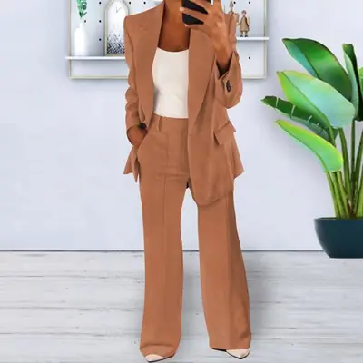 Image de Ensemble Blazer & Pantalon Large pour Femme - Style Décontracté & Élégant