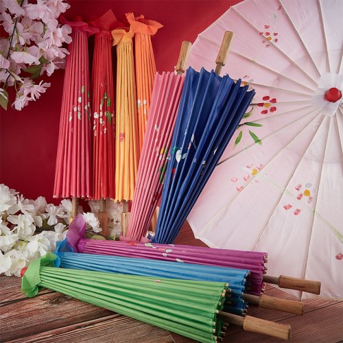 Immagine di 82/84cm ombrello da donna in tessuto di seta fiori di ciliegio giapponesi ombrello da ballo antico ombrello decorativo in carta a olio in stile cinese