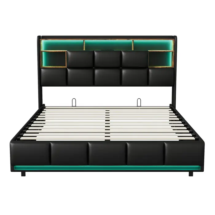 Image de Lit Double 140x200 avec Coffre Hydraulique & LED