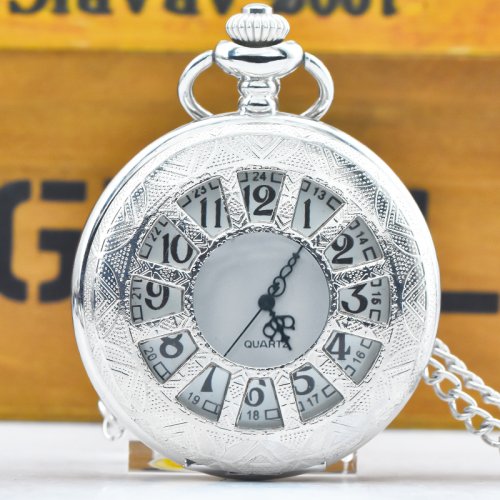 Bild von Vintage Silber Steampunk Geschnitzte Quarz Taschenuhr Halskette mit Anhänger – Elegante Uhrkette für Männer und Frauen als einzigartiges Geschenk