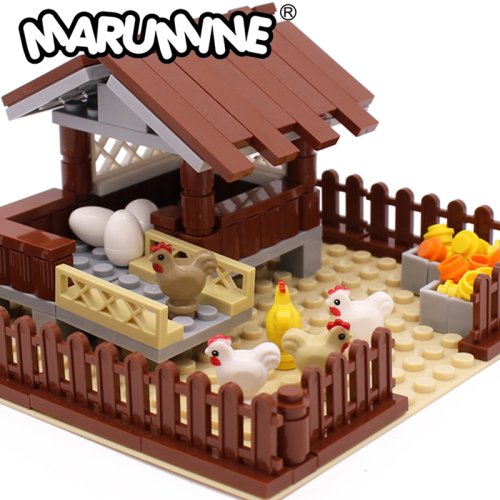 Afbeelding van Marumine 138-delig Boerderij Kip Bouwstenen Set - Klassieke MOC Bouwstenen voor Kinderen, Creatief Huis Model Kit, Ideaal als Kerstspeelgoed