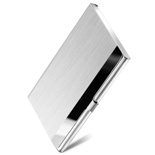 Imagen de Tarjetero de acero inoxidable ultrafino de primera calidad, estuche de bolsillo de metal plateado para hombres y mujeres, billetera de diseño simple