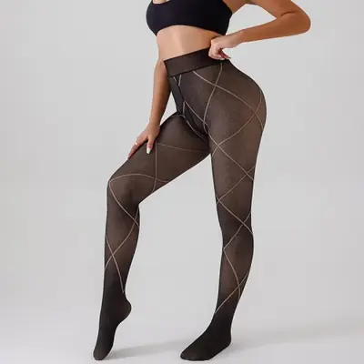 Image de Leggings Thermiques Femme - Faux Léopard Translucide & Polaire Chaude