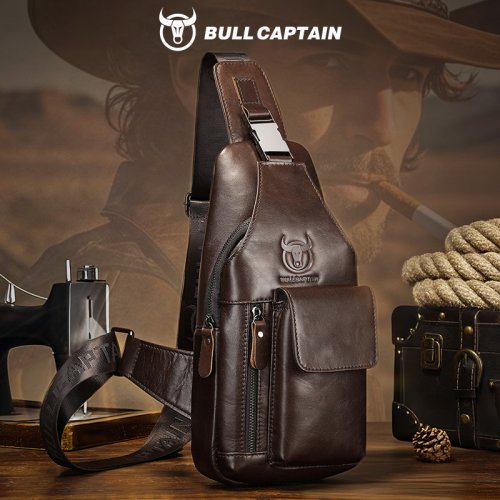 Bild von Bullcaptain Retro Brusttasche aus Echtem Rindsleder – Stilvolle Umhängetasche für Herren mit Großem Fassungsvermögen