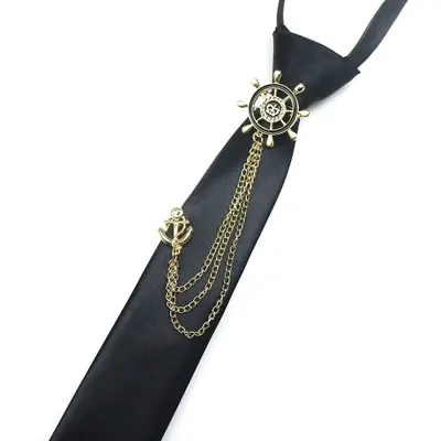Image de Cravate Paresseuse 38 cm avec Broche Fleur - Noir & Rouge