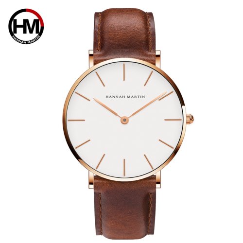 Image of Hannah Martin Men's Fashion Quartz Watch with Silver Case and Brown Leather Strap – Waterproof Dress & Casual Wristwatch