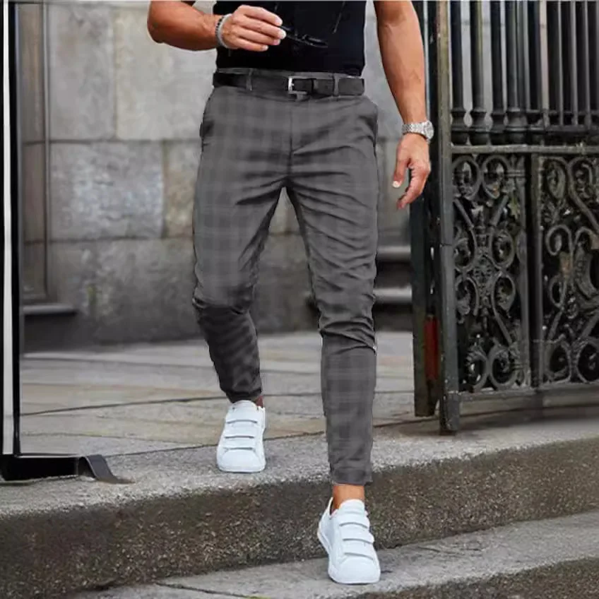 Bild von Herren Anzugshose mit Karomuster – Slim Fit, Mittlere Taille, Reißverschluss-Details, Casual Stil für Herbst & Winter 2024
