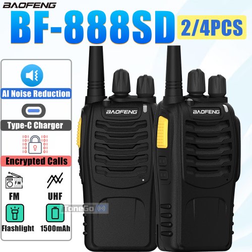 Image of Baofeng BF-888SD Walkie Talkie with AI Noise Reduction, Encrypted Calls, FM Radio, USB-C Charging, and UHF Two-Way Radio Communication