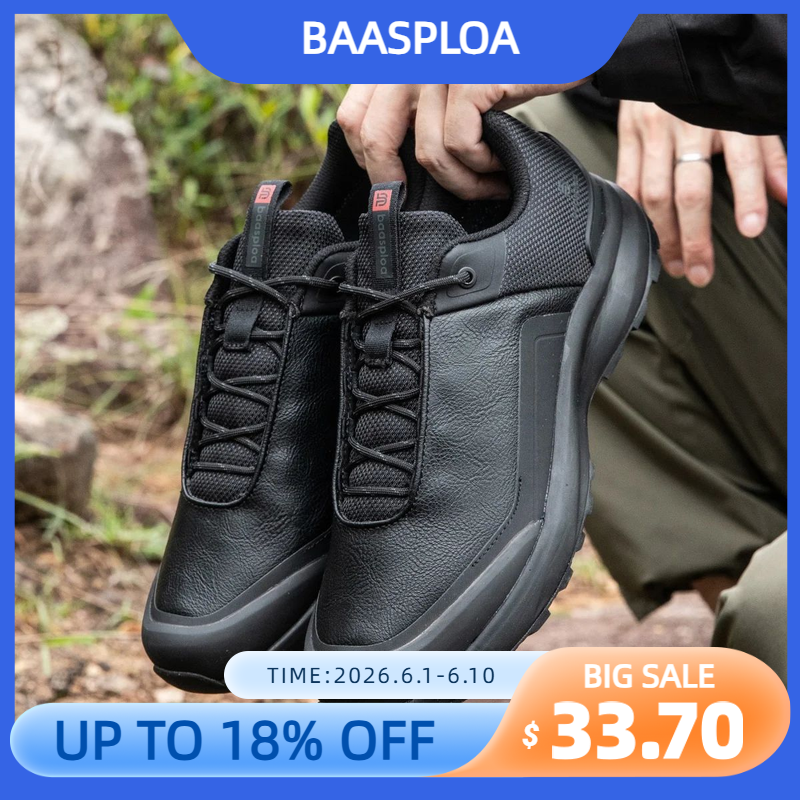 Image of Baasploa Men Hiking Shoes 2025 Litchi Leather High Quality Male Trekking Climbing Sneakers Non-slip Luxury Designer Outdoor Shoe