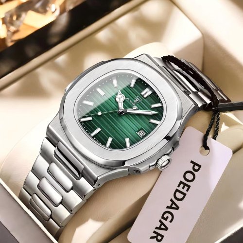 Imagen de Reloj de Pulsera Cuadrado para Hombre, Acero Inoxidable, Resistente al Agua, con Fecha Luminosa y Diseño Deportivo de Lujo