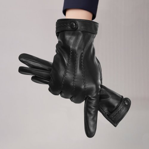 Image of 2025 BISON DENIM Men's Sheepskin Gloves Fashion Cashmere Lined Touchscreen Full Finger Mittens Winter Warm Riding Driving Gloves