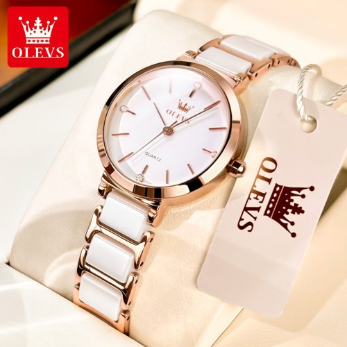 Image of Elegant Rose Gold Ceramic Strap Women's Quartz Watch – Luxury Fashion Timepiece for Modern Ladies