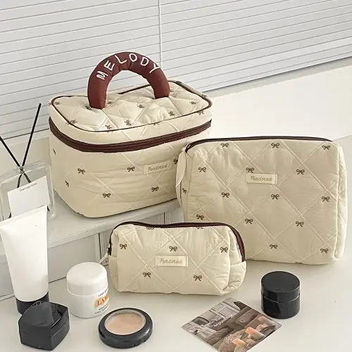Image de Sac à Maquillage Vintage Fleuri - Grande Capacité