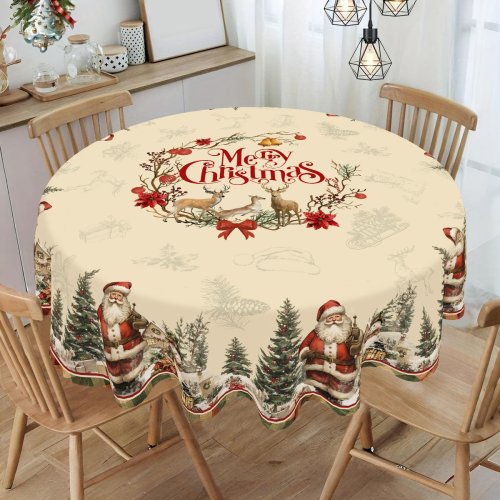 Afbeelding van Vintage Kerst Tafelkleed met Vrolijk Kerstfeest Motief – Feestelijke Decoratie voor Thuis, Perfect voor Kerstmis 2025 en Nieuwjaar 2026