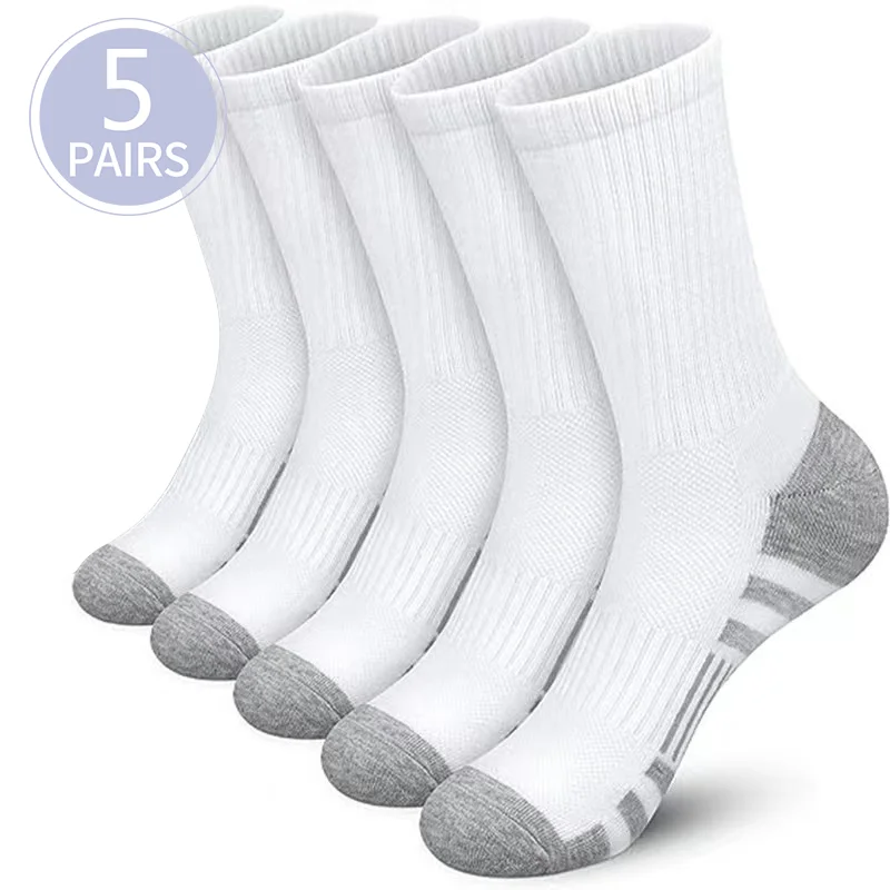 Imagen de 5 pares de calcetines deportivos para hombre, calcetines deportivos para correr hasta la pantorrilla...