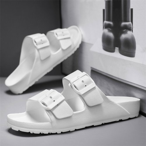 Afbeelding van Zomerse Verstelbare Zachte Slippers voor Mannen - EVA Platte Cloud Slides, Lichtgewicht, Antislip, Effen Kleur, Strand Sandalen met Brede Maatverzameling