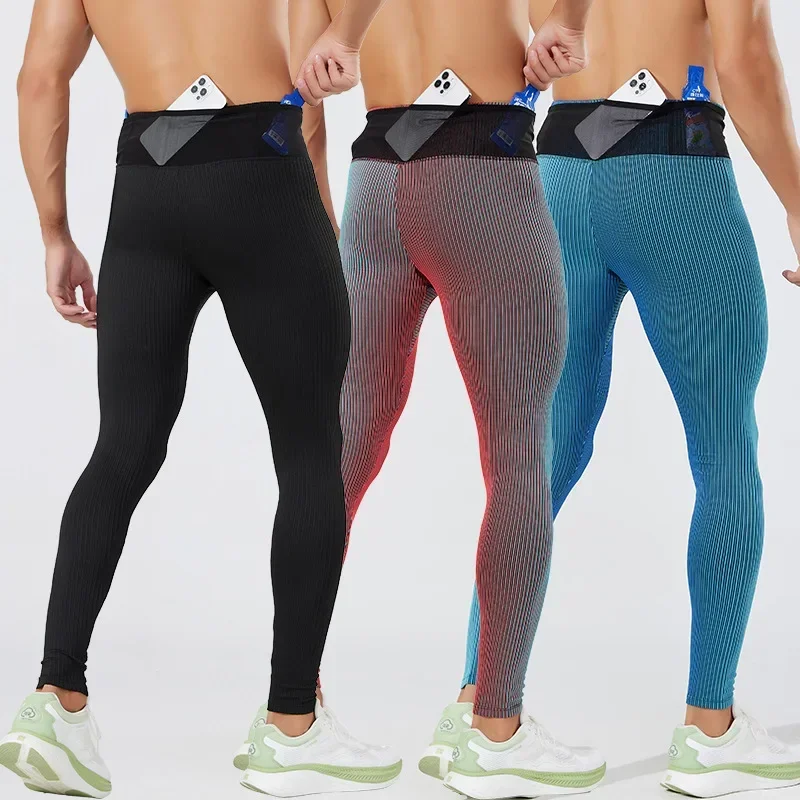 Imagen de Pantalones de Compresión para Hombre y Mujer - Ideal para Maratón, Trail Running y Entrenamiento - Mallas Deportivas con Secado Rápido, Cinturón con Bolsa y Bolsillo Integrado