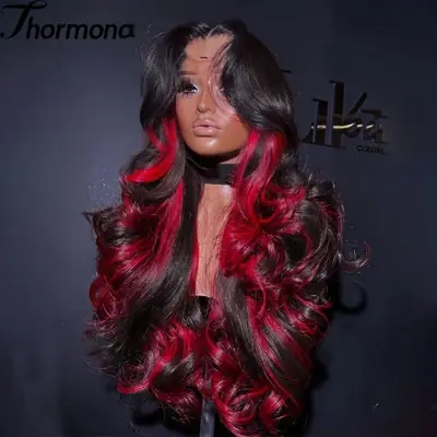 Image de Perruque Lace Front Synthétique Ombre Rouge Bordeau