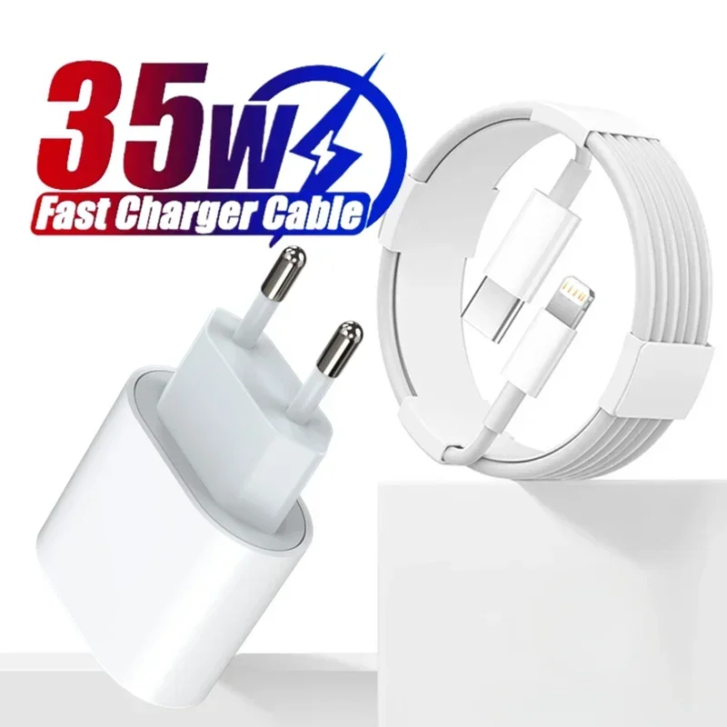 Zdjęcie Szybka ładowarka USB-C PD 35W do iPhone 13 Pro, 14 Plus, 11, 12 Mini, XS Max, XR, X oraz iPad Air – kabel i zasilacz do szybkiego ładowania