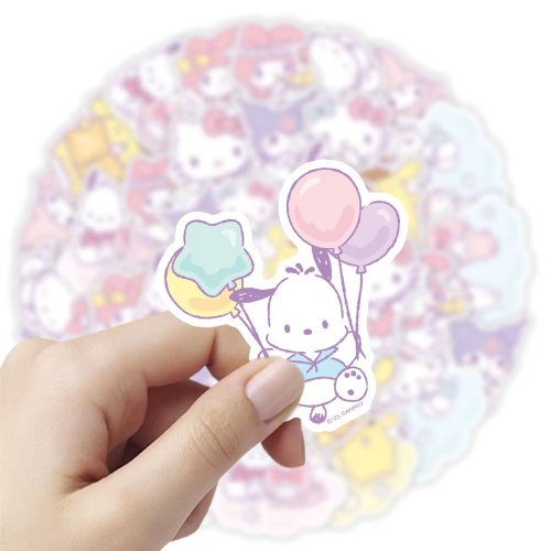 Immagine di 50 Adesivi Carini Sanrio per Bambini - Kuromi e Hello Kitty, Adesivi per Bagagli, Telefono, Tazze, Scrapbook e Fai da Te