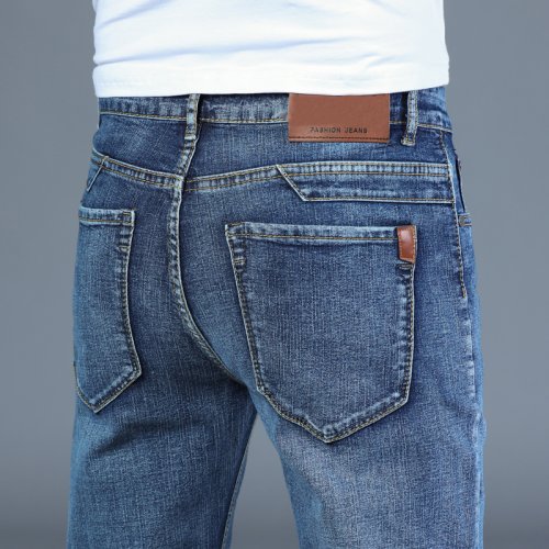 Imagen de Pantalones Vaqueros para Hombre Primavera-Otoño 2025: Modelo Clásico Recto, Elástico y de Corte Regular en Azul, Tallas Grandes 28-40, Ideal para Estilo de Negocios Moderno