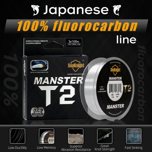 Image of Seaknight Brand Manster T2 Series 100M Fluorocarbon Fishing Line – High-Strength 3-35lb Sinking Carbon Fiber Line for Sea Fishing