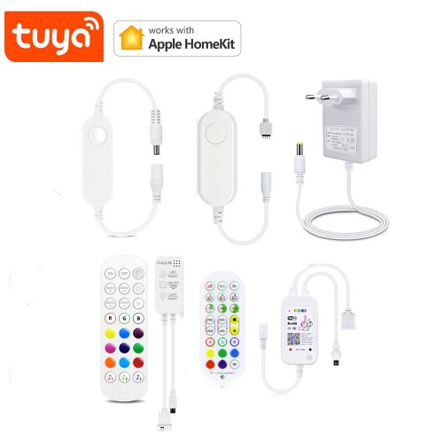 Immagine di Controller LED RGB Smart Home con Supporto Apple HomeKit e Tuya – Interruttore WiFi per Strisce LED 5050/2835, Alimentatore 12V con Spina EU/US, Controllo Remoto per Luci Al Neon