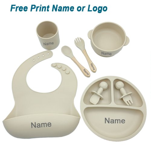 Immagine di Set di Alimentazione in Silicone Personalizzato per Bambini con Ciotola a Ventosa, Piatti, Bavaglino, Cucchiaio e Forchetta – Senza BPA